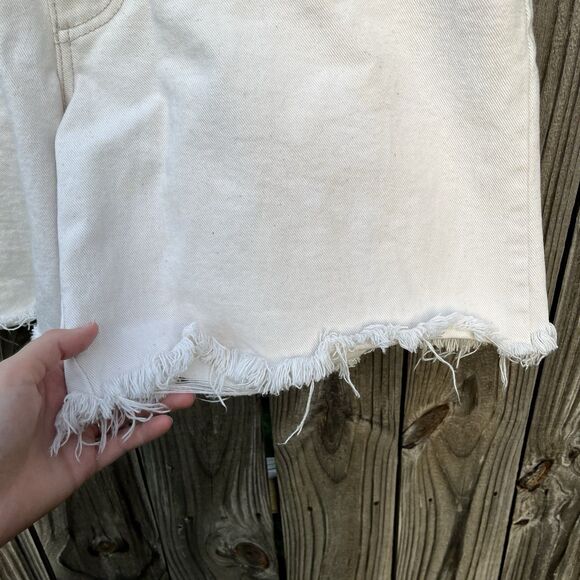 Vintage Boss Shorts Mens 36 White Denim Hip Hop Rap 90s Baggy Spellout Logo Fray - Picture 5 of 16